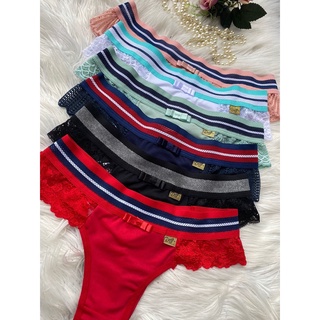Kit C/ 5 Calcinhas De Renda Fio Duplo Tanga Romantic
