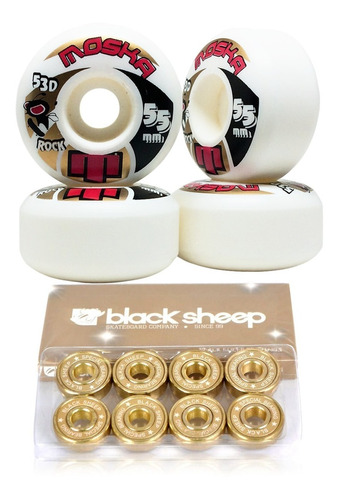 Roda Moska Skate 55mm Branca + Rolamento Black Sheep Gringo