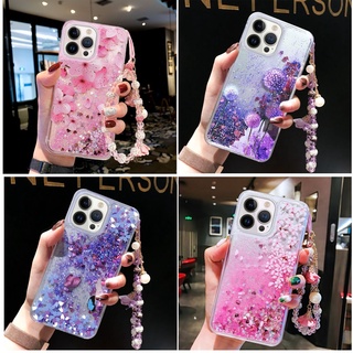 Para Samsung A54 A14 A34 A73 A53 A03s A22 A32 A52 A72 A02s A12 A21 A21s A31 A71 A51 A81 A91 A10 A20 A30 A50 A30s A50s A70 A70s Areia Movediça Brilhante Com Pulseira De Flores Capa De Telefone