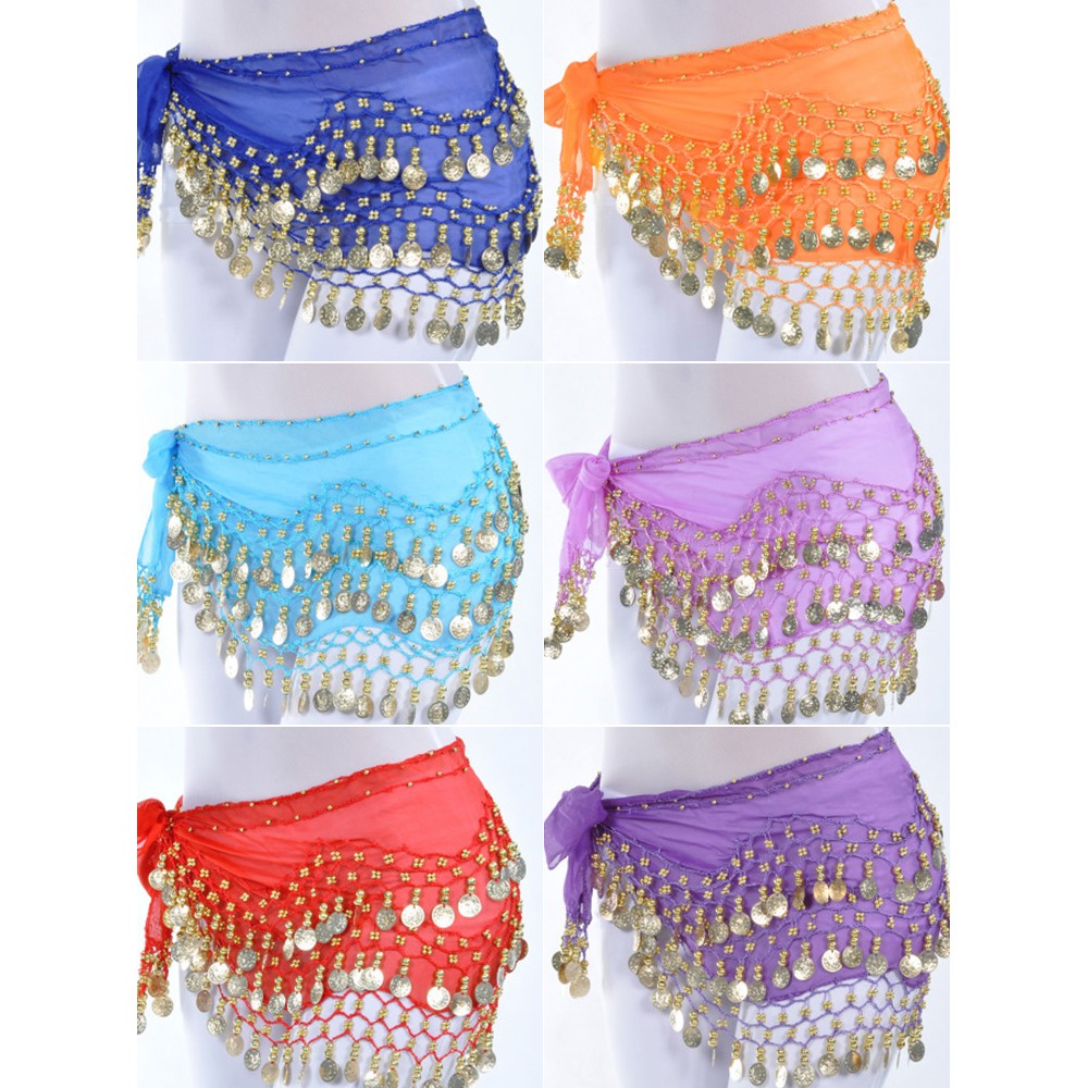 XTopDays|【Oferta especial】 128 coins Lenço Triângular com Franjas para dança do ventre