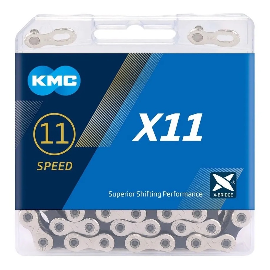 Corrente Kmc X11 118 Elos 11v Bicicleta Mtb Speed 1x11v 2x11v Prata/preto Compatível Shimano Sram