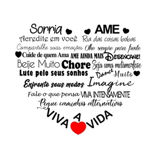Adesivo Decorativo de Parede Frase Motivação Coração Sorria Viva Ame a Vida em Oferta na Shopee