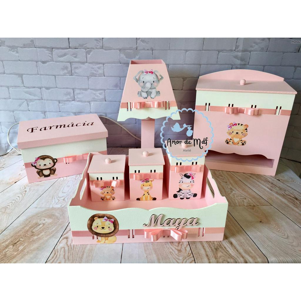 Kit Higiene Bebê Safari Rosa Safari Azul Personalizado com Nome Kit Farmacinha