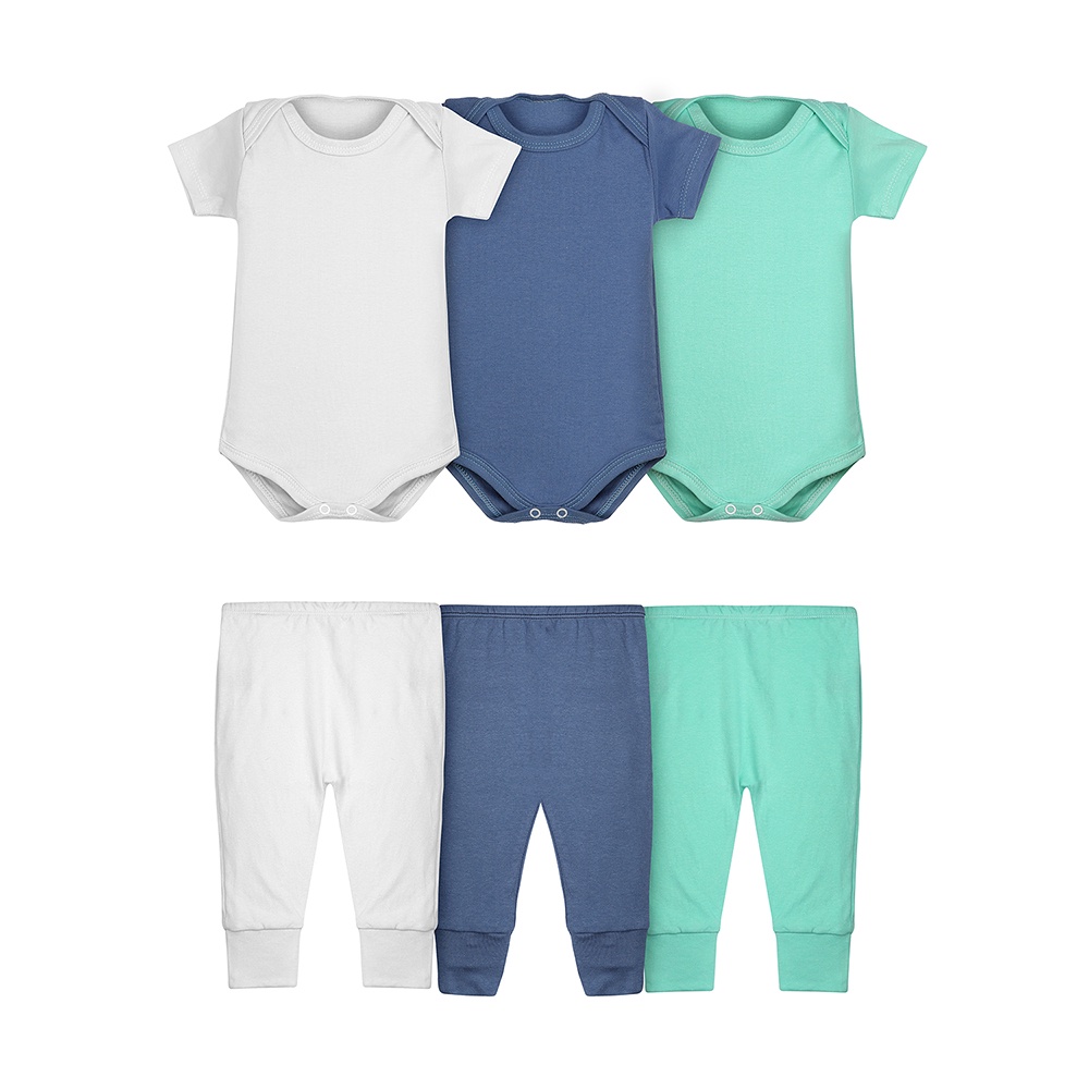 Body Bebê e Calça Mijão Kit 6 Peças Manga Curta Masculino Roupinha de Bebê