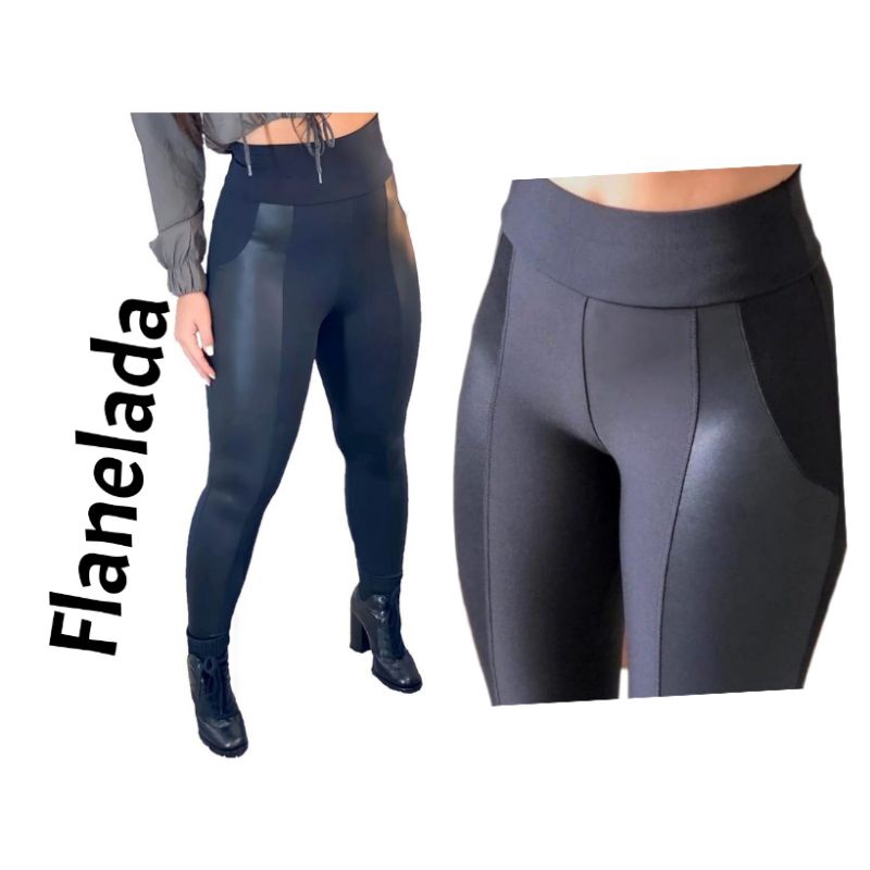 Calça Legging Montaria Flanelada detalhes em Cirrê forrada/flanelada/cós alto/traços pants/y2k/agasalho feminino oferta