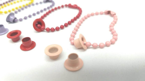 5 Corrente Bolinha Colorida + 5 Ilhós P/ Tag e Chaveiros - ilhós n. 54 medida 3/16