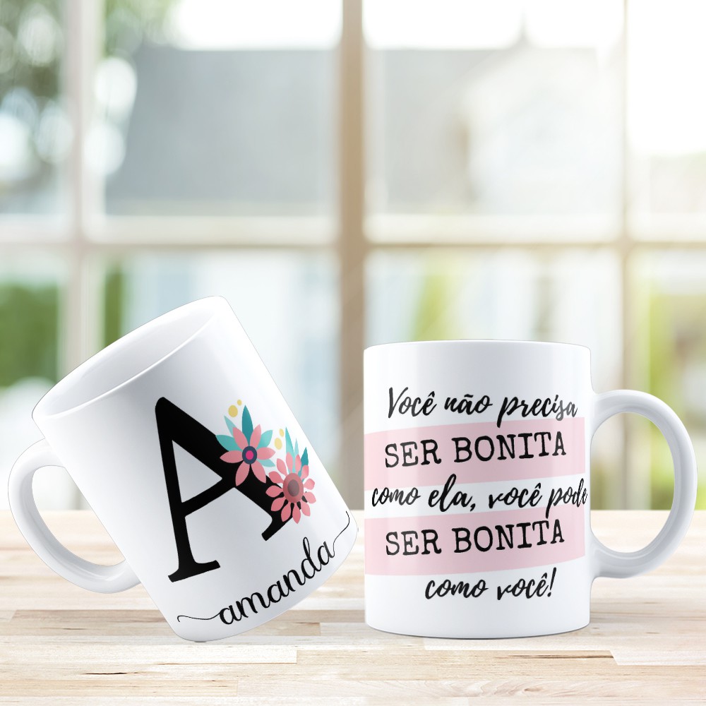 Caneca Personalizada Alfabeto Floral. Fazemos Com Seu Nome. | Shopee Brasil