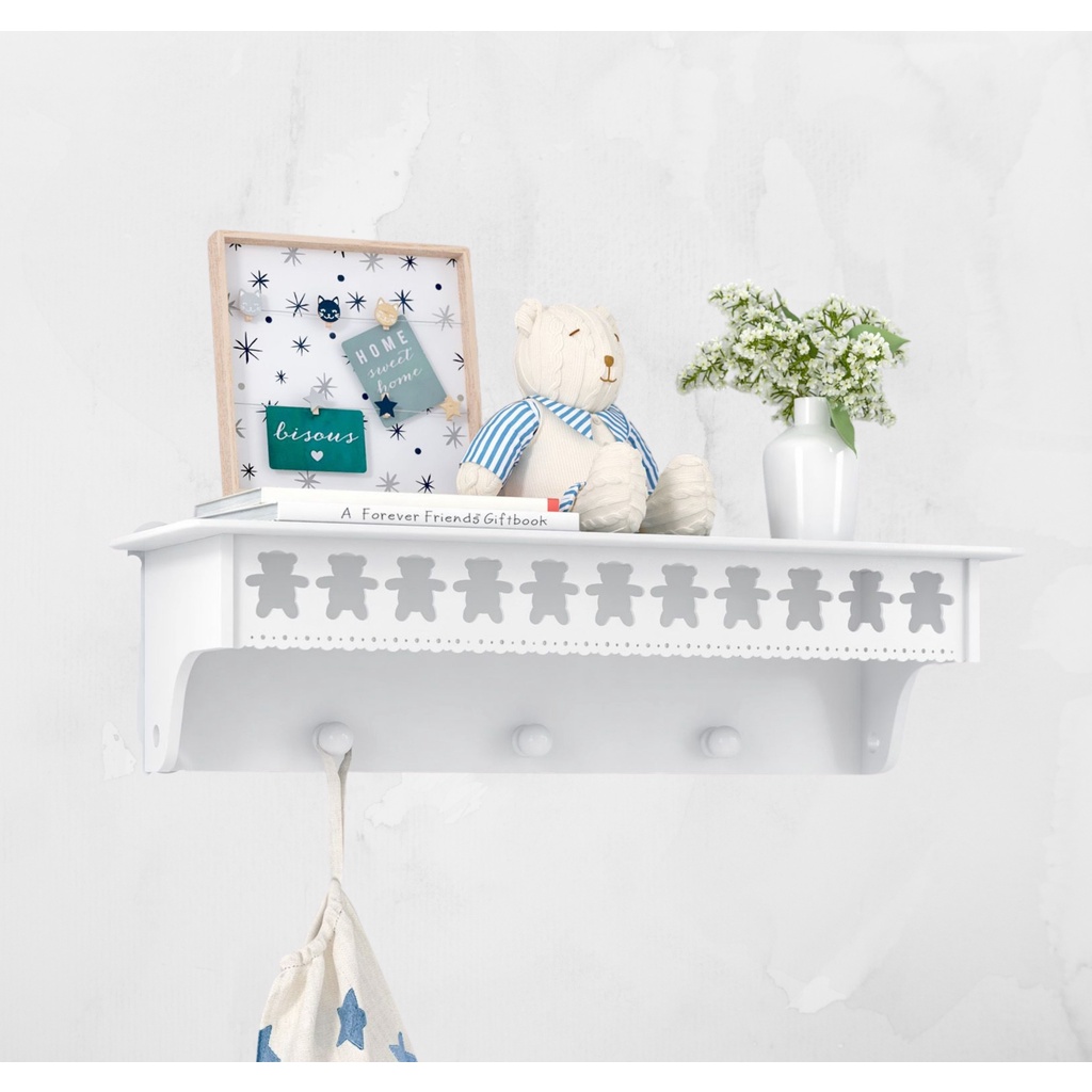 Prateleira com Cabideiro Ursinho Teddy em MDF em Oferta na Shopee
