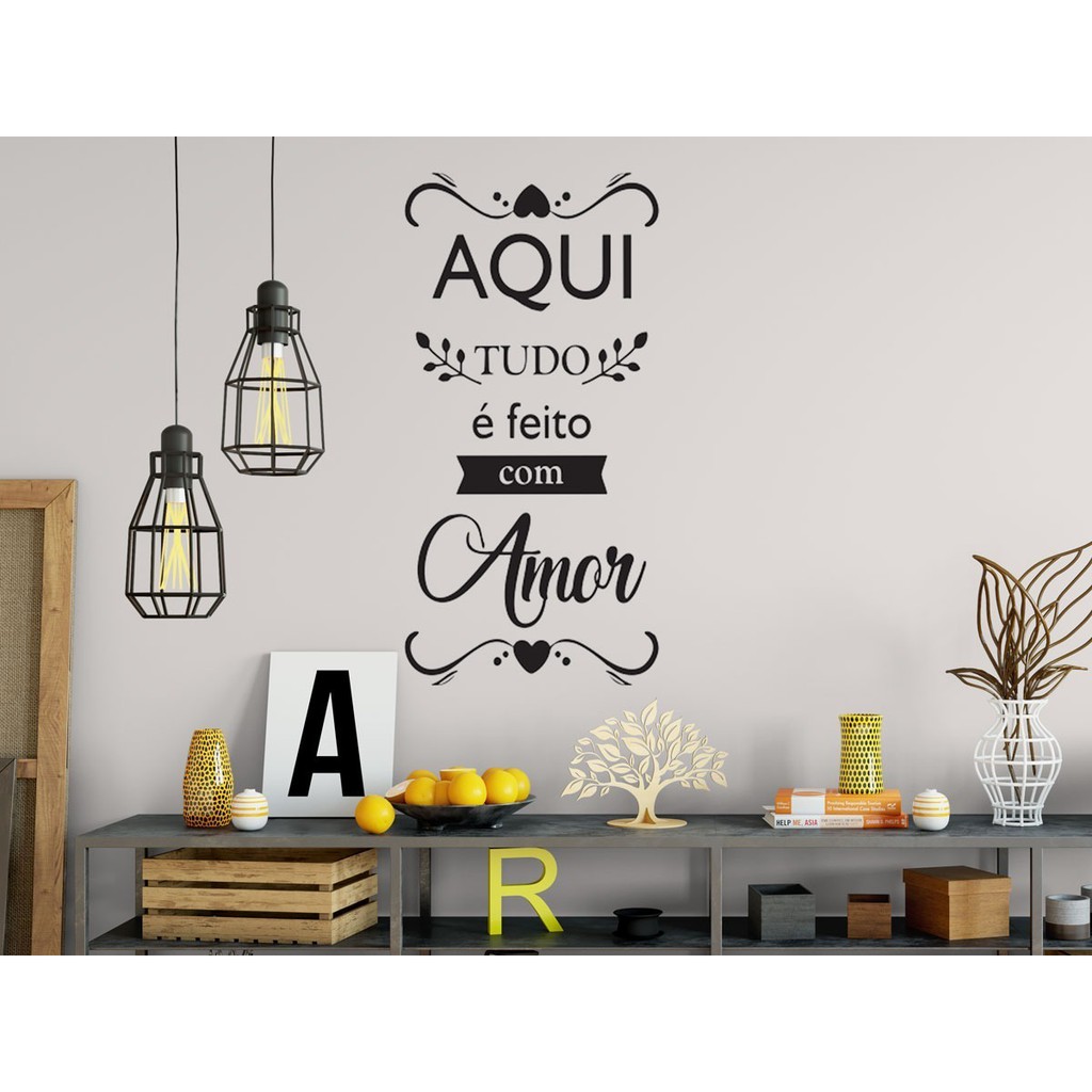 Adesivo Decorativo Frase Aqui Tudo É Feito Com Amor em Oferta na Shopee