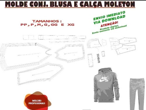 Kit Molde Calça E Blusa De Moletom, Modelagem&Diversos, Tamanhos P Ao Xg