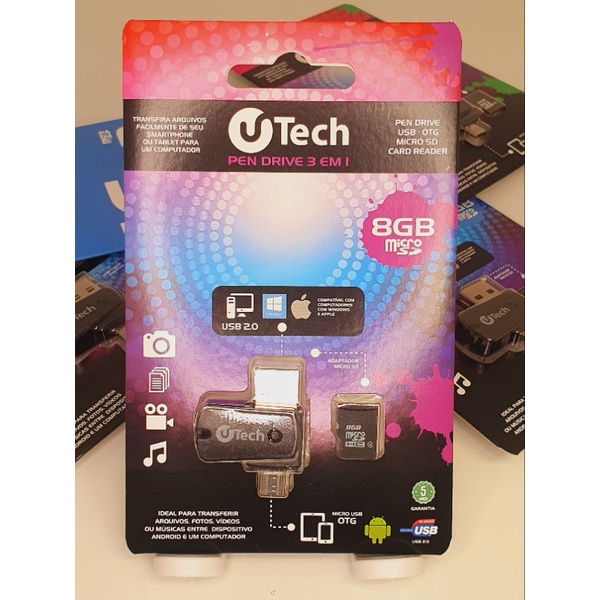 Pendrive/Cartão de Memória 3x1 c/ OTG Tech