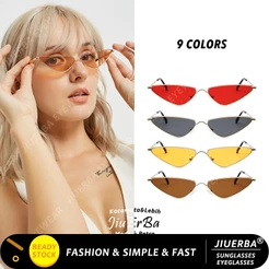 Óculos de Sol Retangular Feminino / Óculos Escuros de Gatinho em Cor Pastel / Moda Coreana