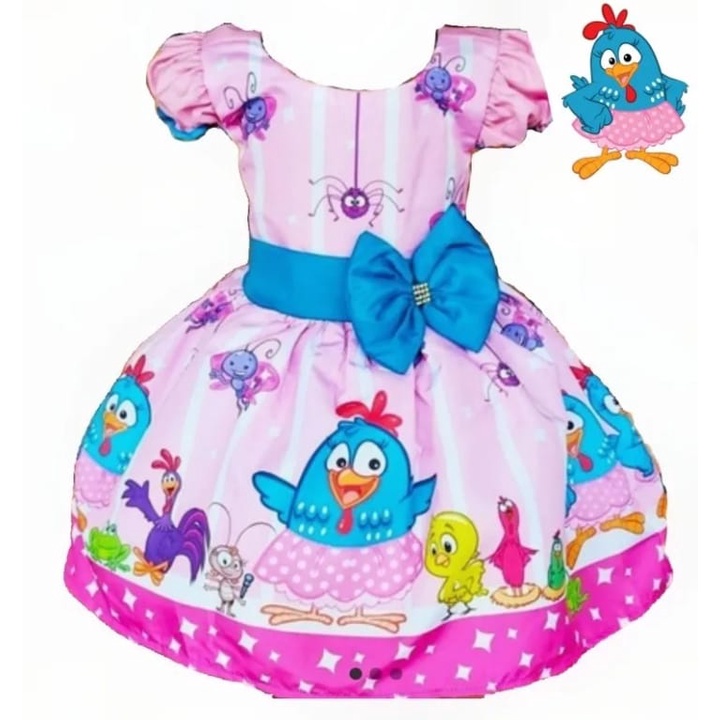Vestido Galinha Pintadinha Rosa Bufante temático super luxo. em Oferta na Shopee