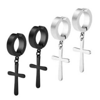 Brinco de Pressão Cruz Aço Inox Antialergico Cirurgico Argola com Crucifixo Masculino Par-Promoção relâmpago