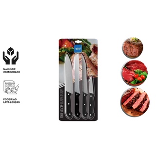 Jogo de Facas Cozinha Yazi - Lâmina Inox - 4 peças - Profissional Chef Cabo Plástico -  Churrasco, Desossa, Legume e Pão