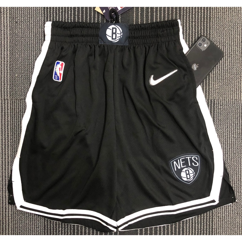hot pressed 2022 nba Brooklyn Nets black basketball shorts Escorrega