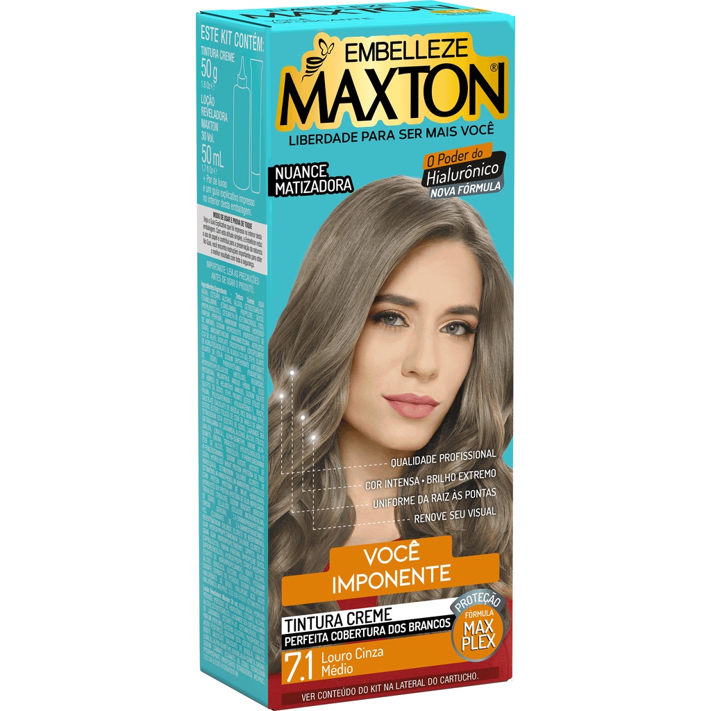 Tinta de cabelo maxton loura +imponente louro cinza médio 7.1