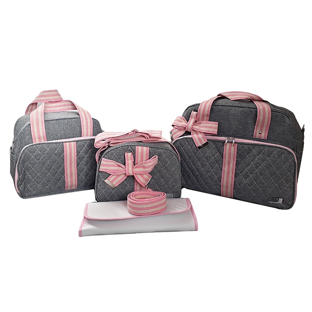 Bolsa Maternidade Cinza Com Rosa Bebe Losango Ello Baby Shopee Brasil