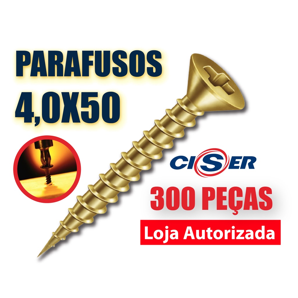 Parafuso 4,0 X 50 Chipboard Chata Phillips para Madeira - CISER CAIXA COM 300 peças - 4 0 x 50 / parafusos para madeira