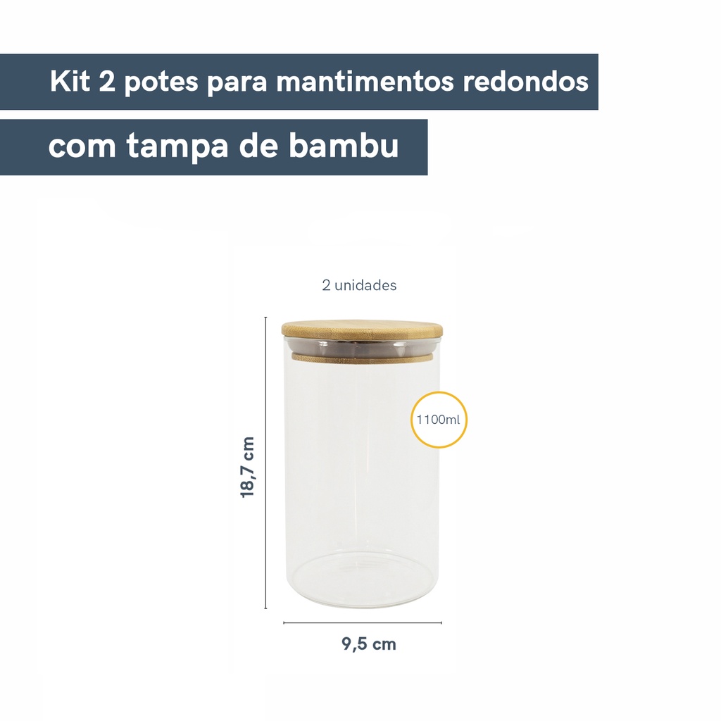 Detalhes do Kit potes de vidro herméticos 1100ml 2 pçs - Oikos.