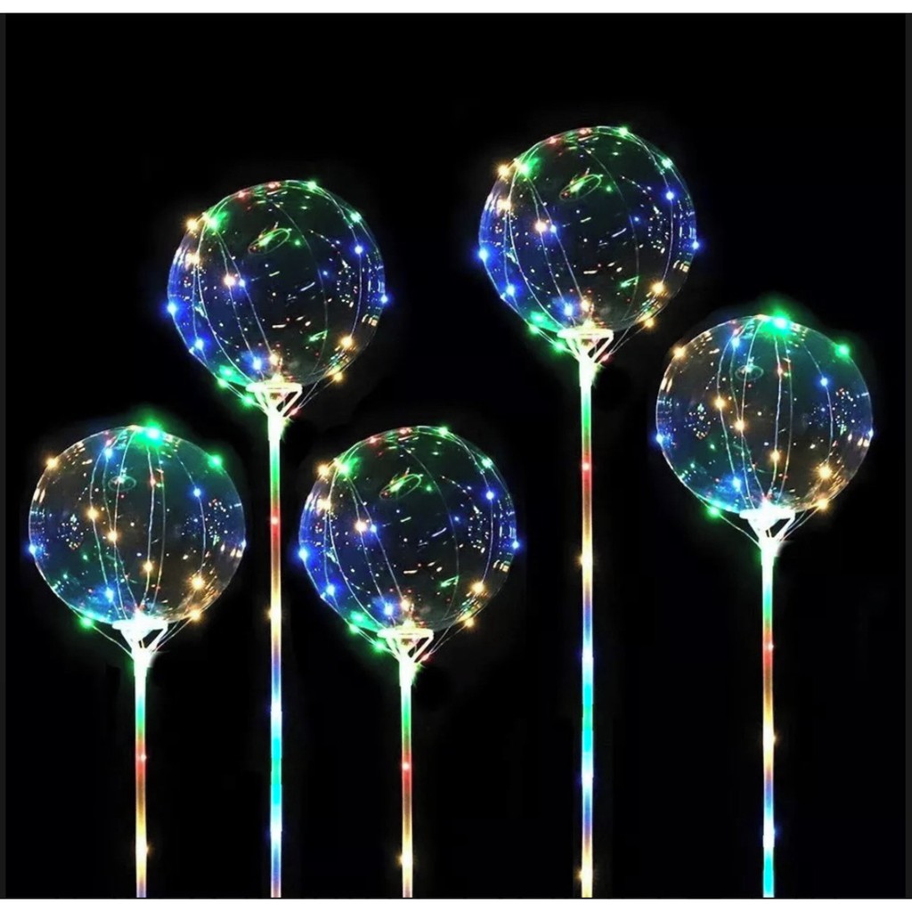 Kit C/10 Balão de Led Bubble Transparente Com Vareta Haste Para Festa ...