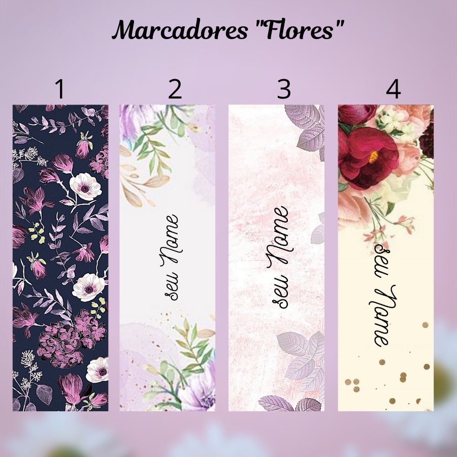 Marcador de página Flores com nome - Plastificado com ou sem tassel