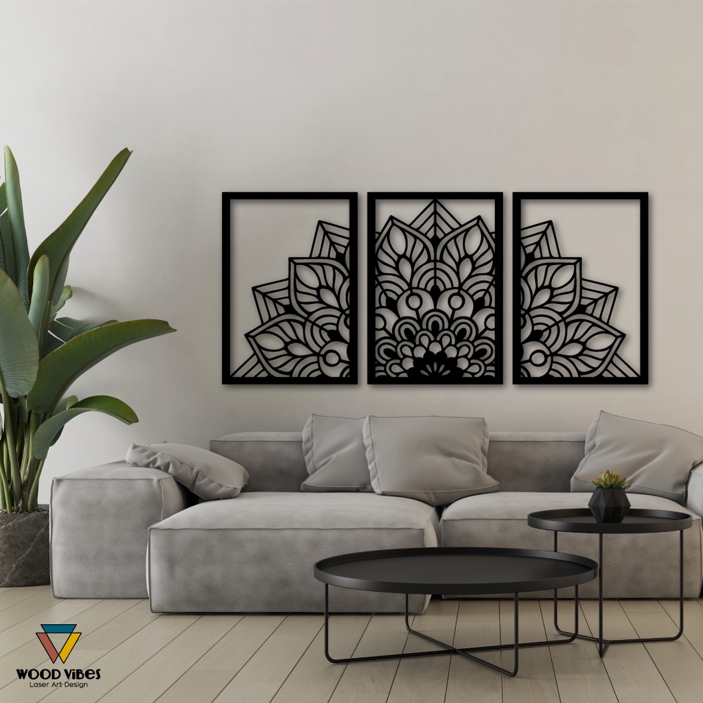 Quadro Trio Painéis Meia Mandala Arcturus em MDF