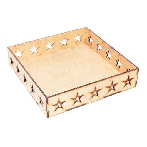 Kit 3 Bandeja mdf cru mod Estrela 25x25 Cm decoração festa artesanato porta doce café presente