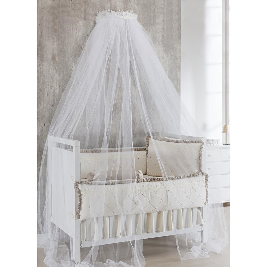 Dossél de Parede para quarto infantil Bebe menina Branco Coroa Realeza Véu Tule com Renda