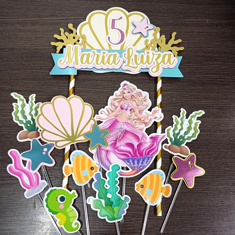 Topo de Bolo Barbie Sereia - Lafiesta Personalizado