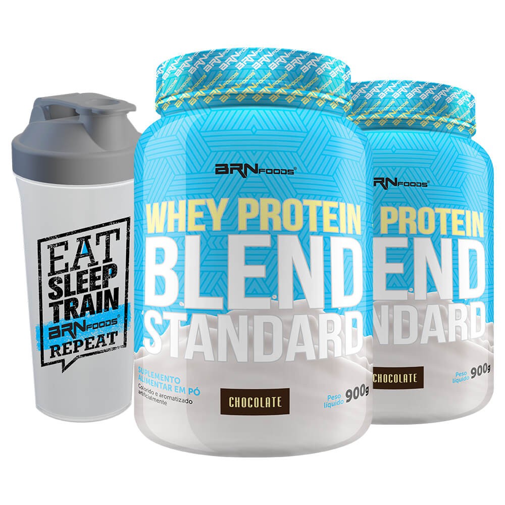 Kit 2x Whey Protein Concentrado Blend Standard 900g + Coqueteleira