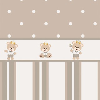 Papel de Parede Infantil Adesivo Quarto de Bebê Bege e Marrom Listrado e Poá Bolinhas Com Faixa de Ursinho Príncipe Realeza Corôa - SSBB-099 em Oferta na Shopee