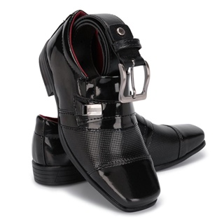 Kit Sapato Social Infantil Masculino Várias Cores Cinto 444 Bico Quadrado Barato Conforto Leve em Oferta na Shopee