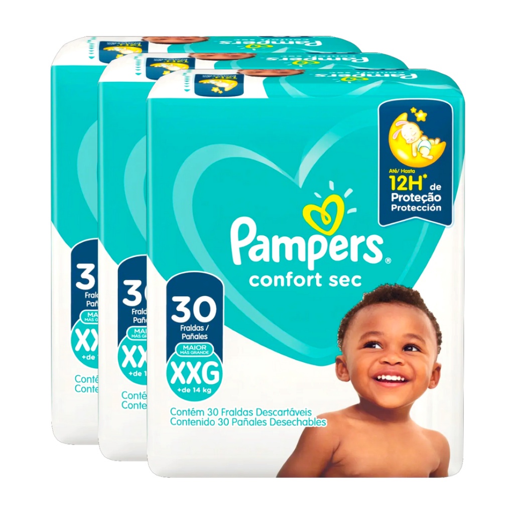 Kit Fraldas Pampers Confort Sec Tam. XXG - 3 Pacotes com 30 Unidades ...
