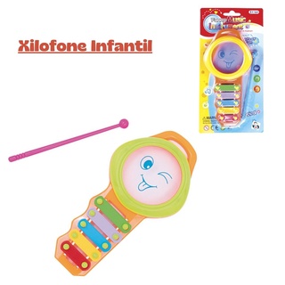 Xilofone Metalofone Instrumento Musical Educativo 5 tons 1 Baqueta Infantil Criança