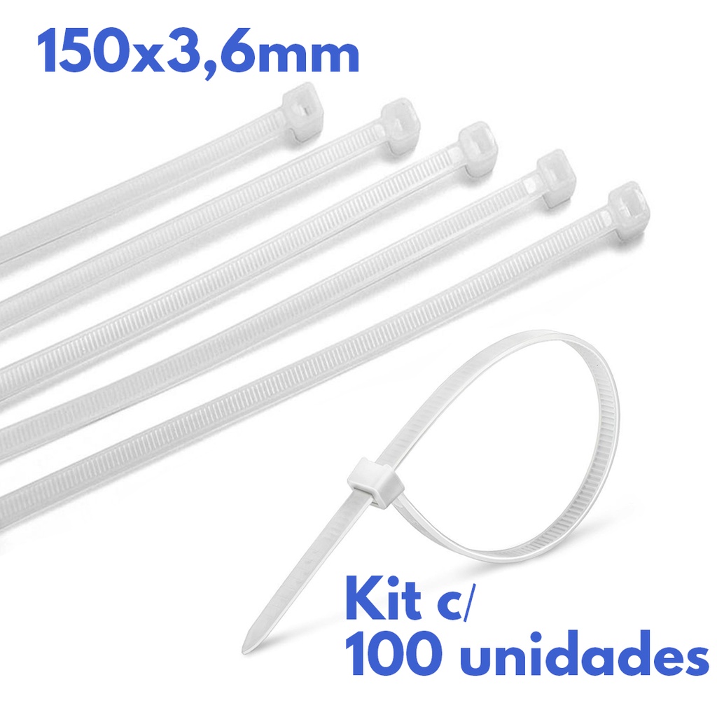Abraçadeira Nylon Enforca Gato Branco 150x3,6mm GoOffice - Kit c/100 Unidades em Oferta na Shopee