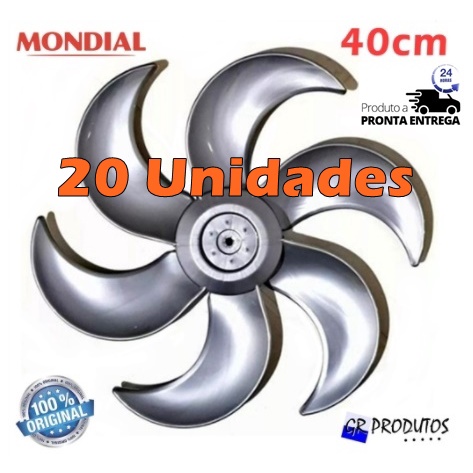 20 Unidades Hélice Mondial Ventilador 40cm 40 Vt41 V45 Nv-75 Maxi Power 6 Pás Prata EIXO Redondo 8mm
