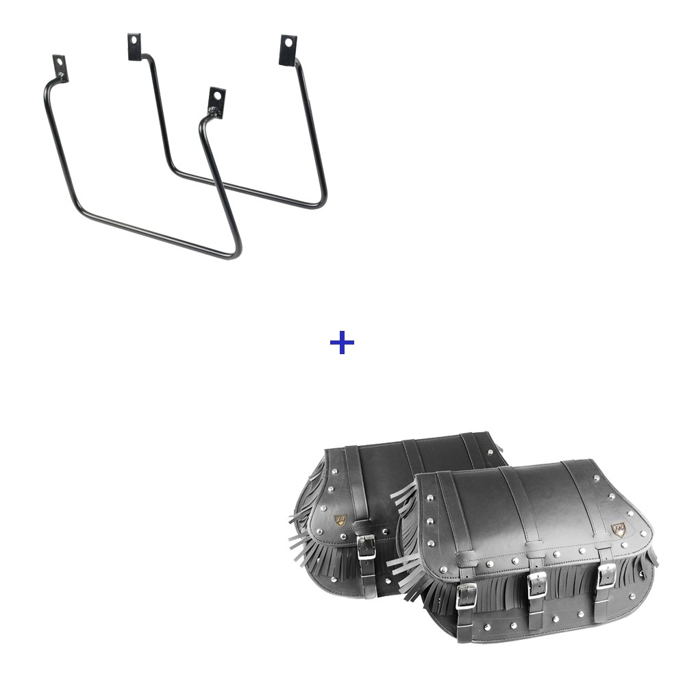 Kit Viagem Vulcan 650 Afastador + Alforge Lateral 3 Fivelas 40 Litros C/ Franjas