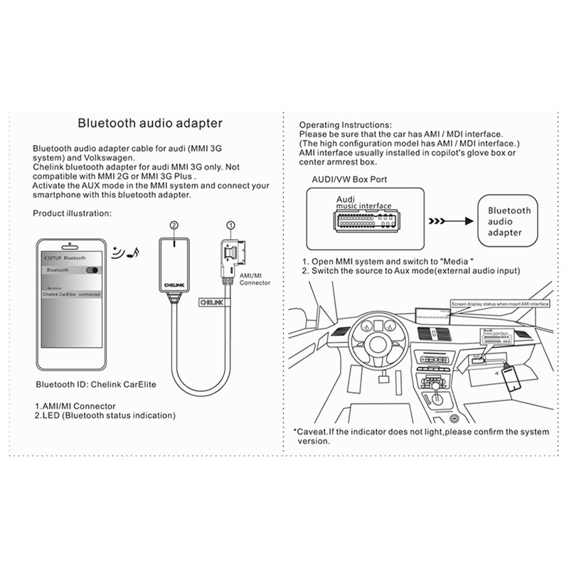 AMI MMI MDI Wireless Aux Bluetooth Adapter Cable Audio Music Auto Bluetooth  for Audi A3 A4 - 2/3/3G | Shopee Brasil