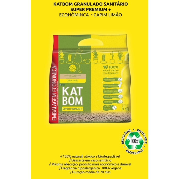 Granulado Kat Bom - PACOTE ECONÔMICO - 6KG - Capim Limão.