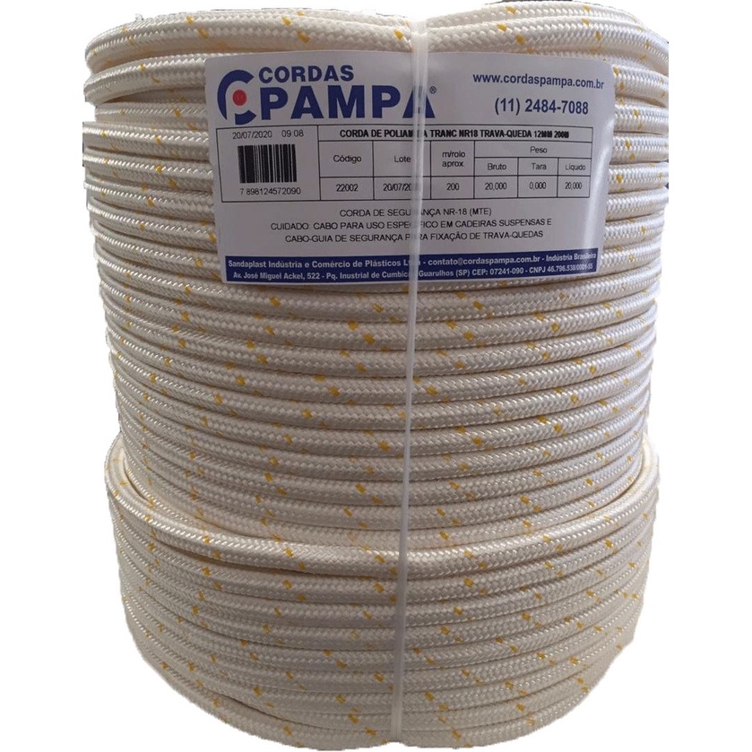 Corda de Segurança Poliamida 12MM para Travaqueda/Linha de Vida NR-18 Rolo com 50 Metros