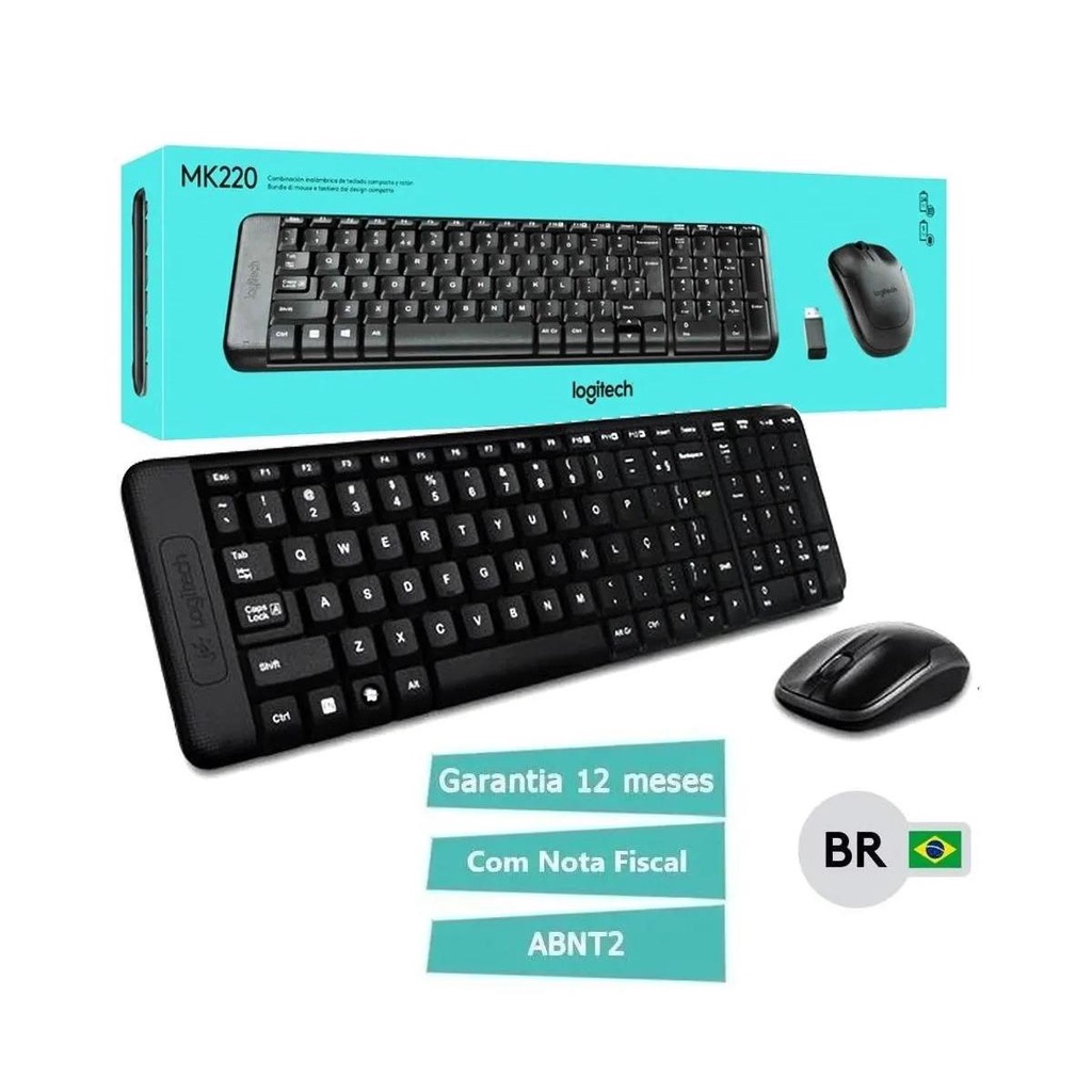 Logitech Mk220 Port Br Ç Kit Teclado Mouse Wireless S/ Fio