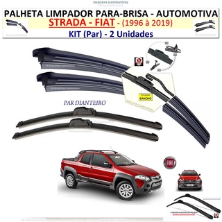 Par De Palhetas para Limpador Parabrisa Dianteiro para Fiat Strada 2001 A 2019 Borracha grafitada de silicone