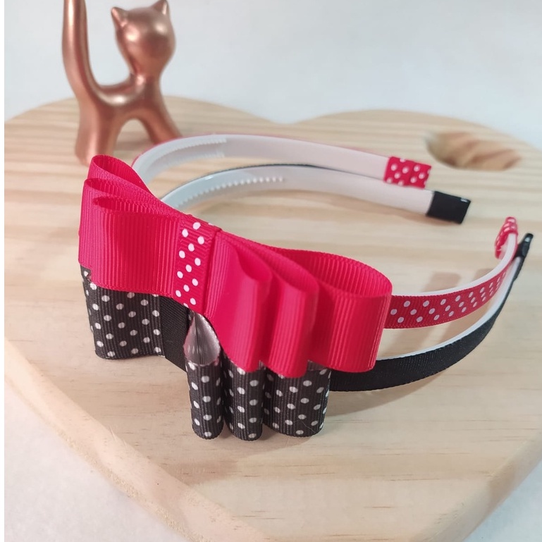 Tiara Com Laço Triplo Poá e Nó Infantil Arco Para Menina