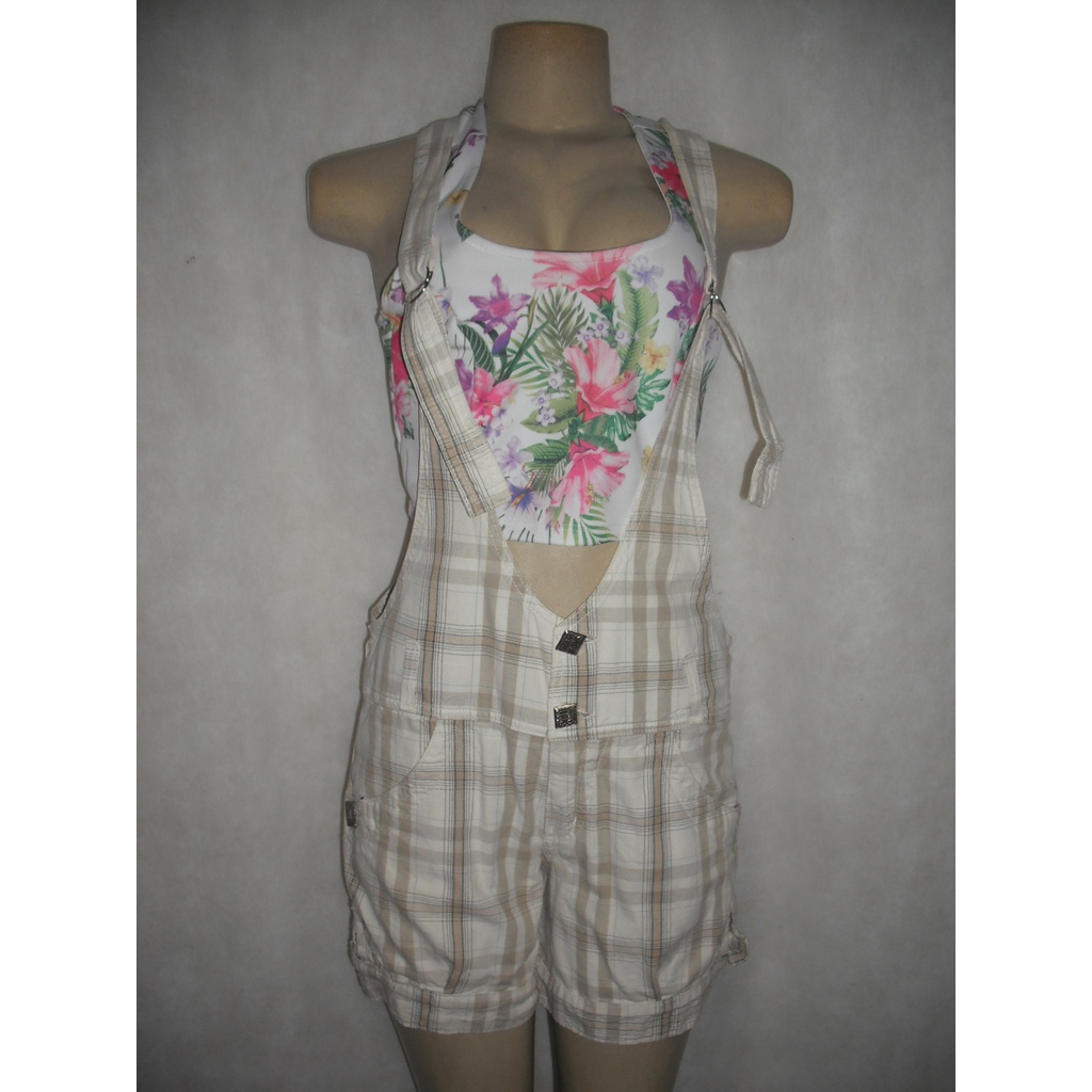 JARDINEIRA BEGE XADREZ THAROG TAM M 40 ALGODÃO MACAQUINHO USADO BOM ESTADO