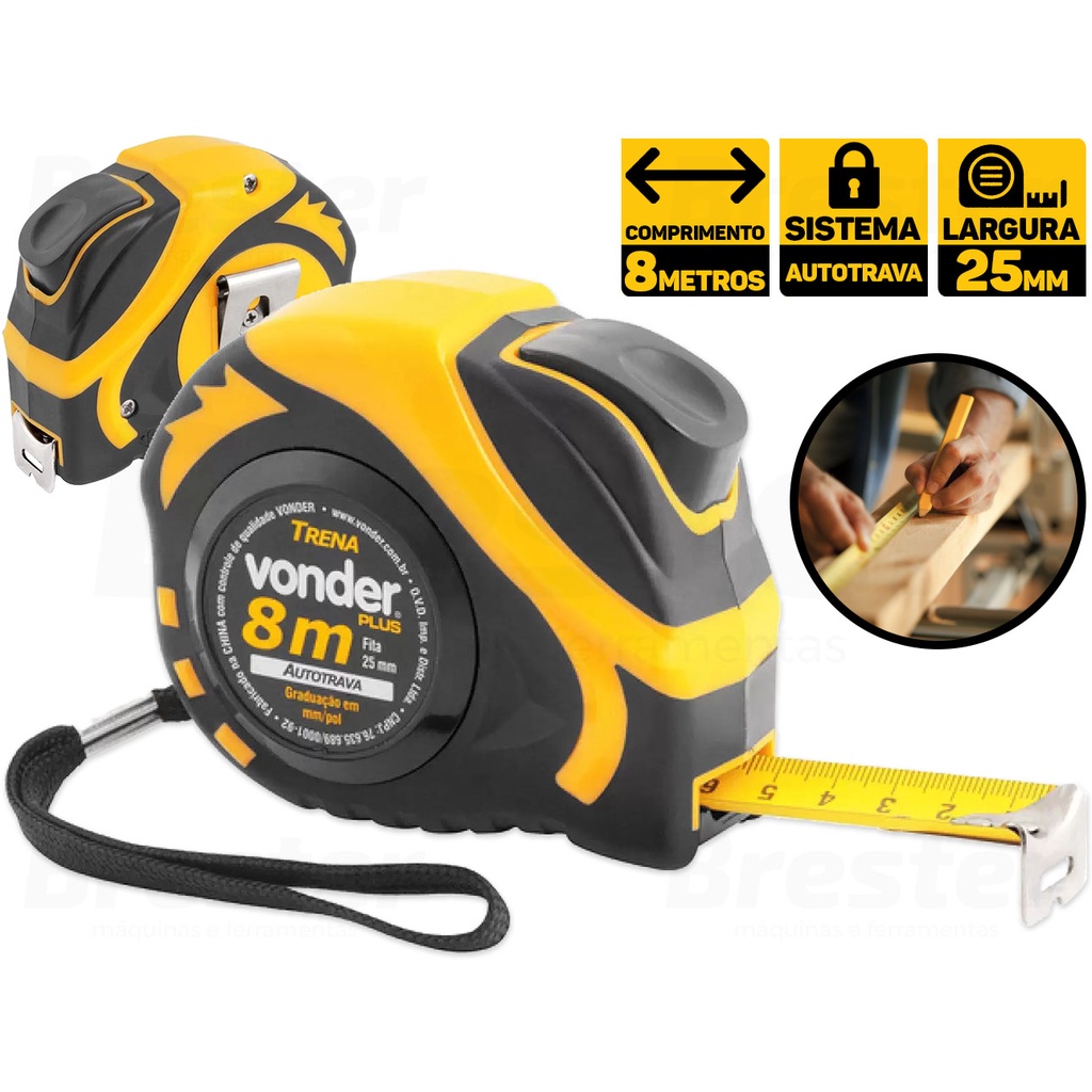 Trena Emborrachada De Aço Autotrava 8mts X 25 Mm Plus Vonder em Oferta na Shopee