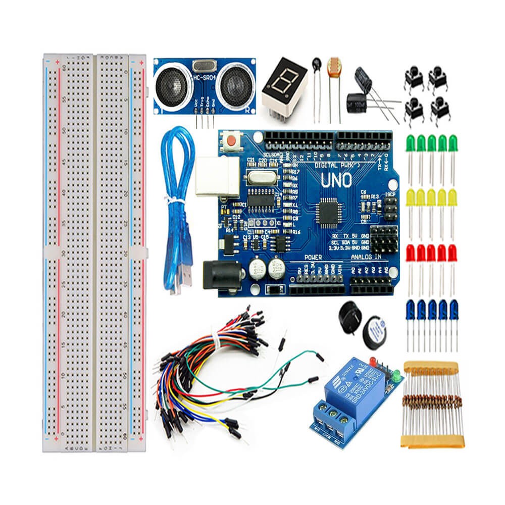 Kit Uno R3 Maker 100pcs c/ protoboard rele sensor ultrassonico p/ Arduino