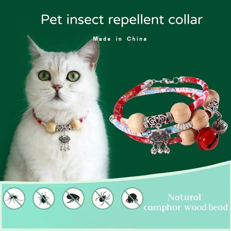 Coleira Para Gatos De Estimação Com Contas De Cânfora Antipulgas E Anti-Pulgas Ajustável Cães Estilo Étnico Acessórios Bell Buckle