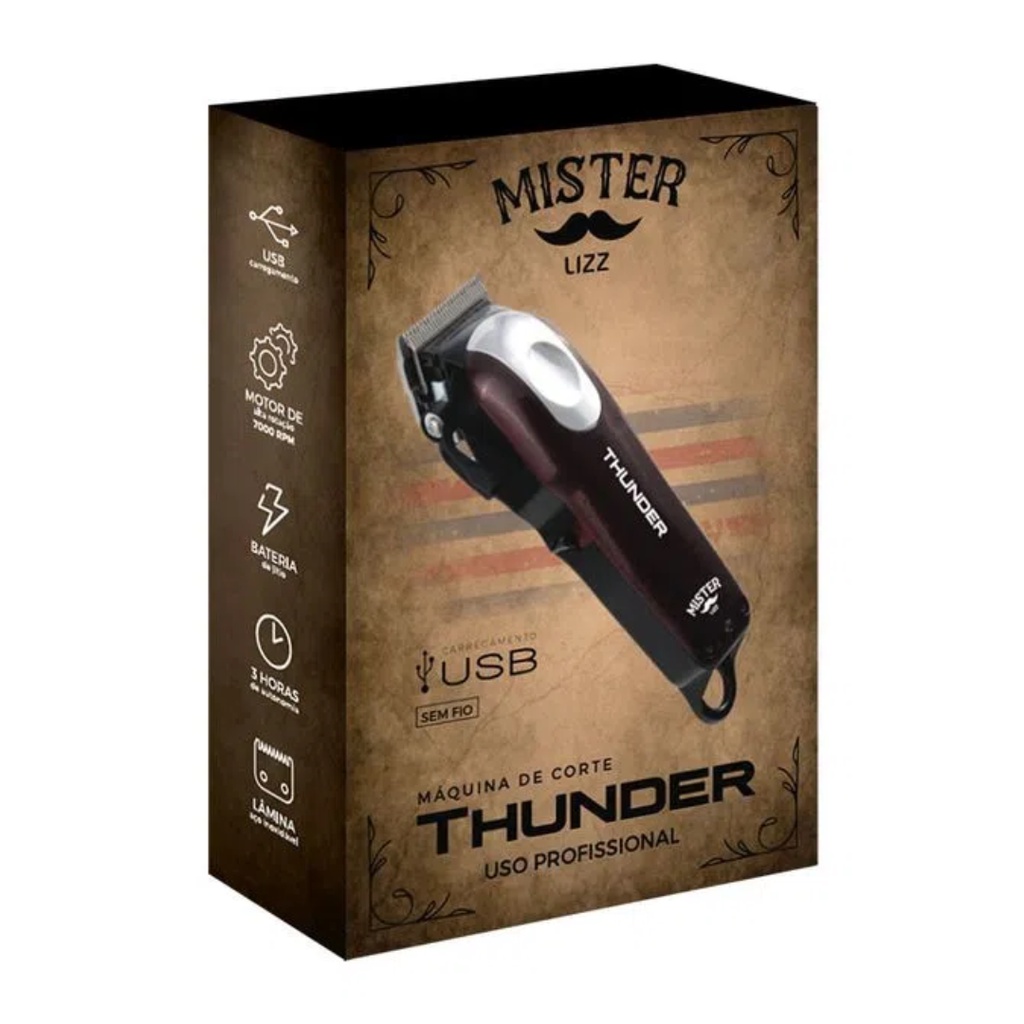 Máquina de Corte Mister Lizz Profissional Thunder Sem Fio Bivolt