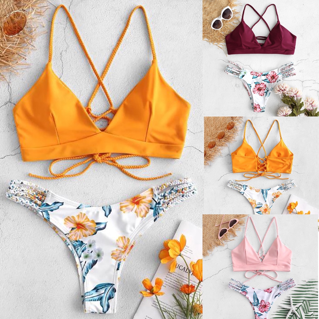 S L Conjunto De Roupas De Banho Roupas De Praia Biquíni Feminino Floral